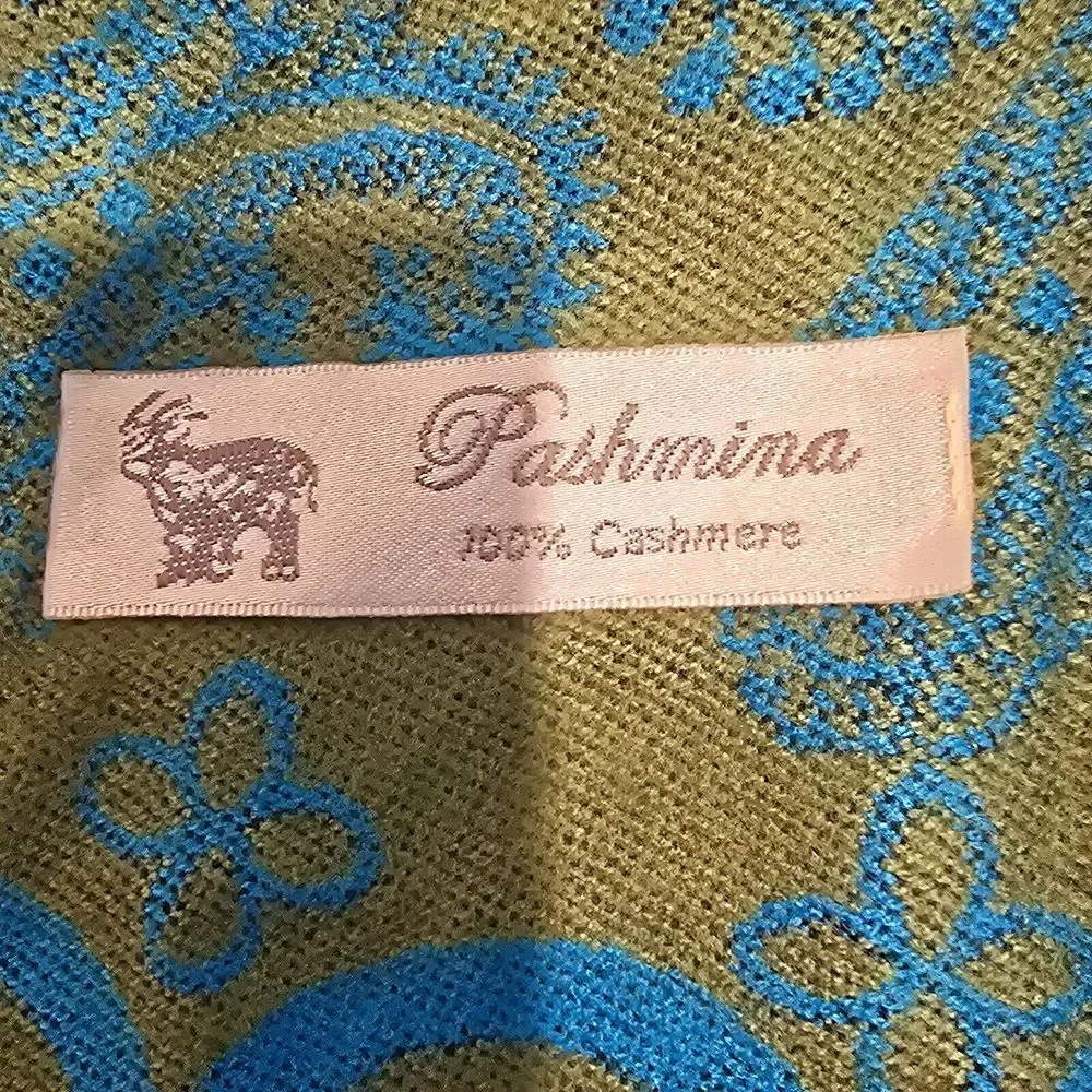 Pashmina Womens Reversible‎ Cape Gree Blue Paisley Cashmere Wrap Shawl One Size.